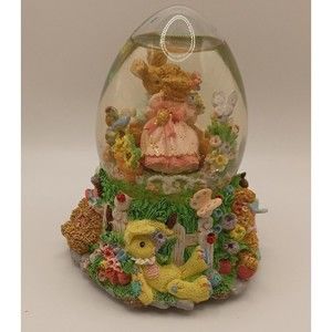 Easter Spring Water Globe Musical " Easter Parade" Peter Cottontail Egg Shaped